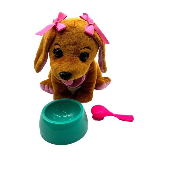 Cabbage Patch Kids Adoptimals Plush Puppy With Pink Bows Dog Bowl & Brush Talks - Picture 1 of 11